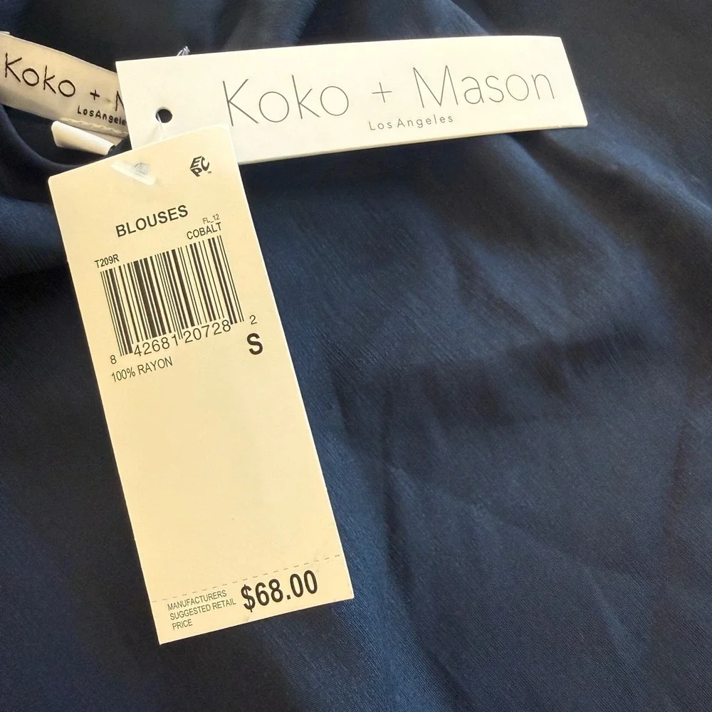 Koko + Mason Los Angeles Womens‎ Cobalt Blue Rayon Cami Blouse Size S NWT